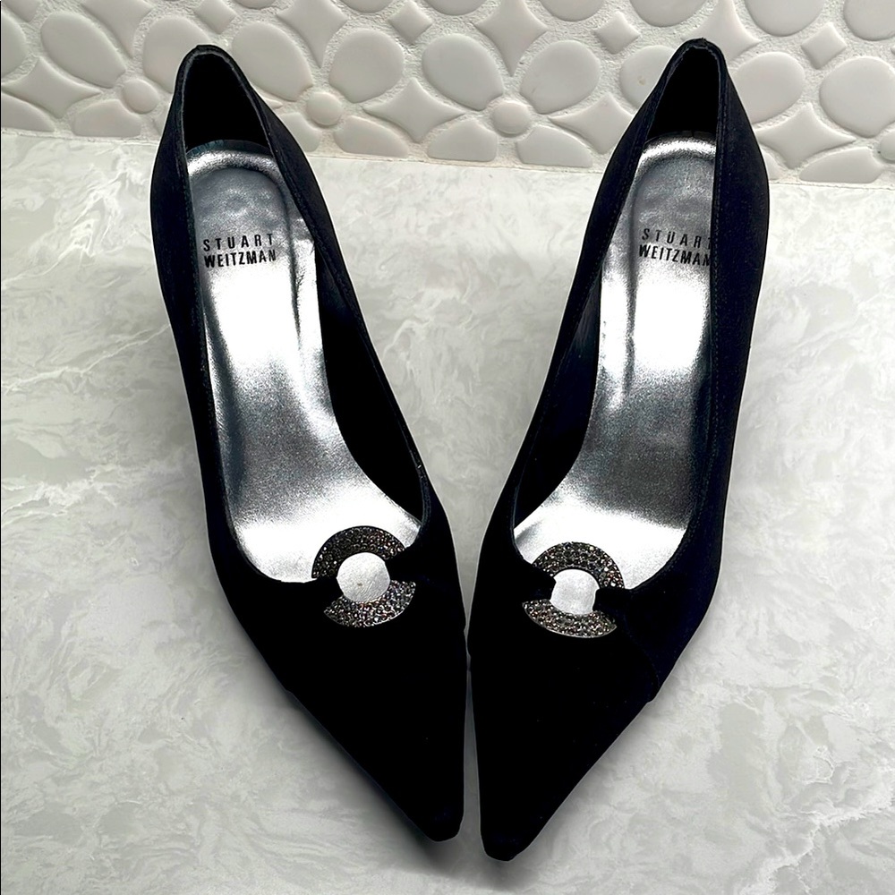 Stuart Weitzman Black Heels with Jeweled “Donut”
